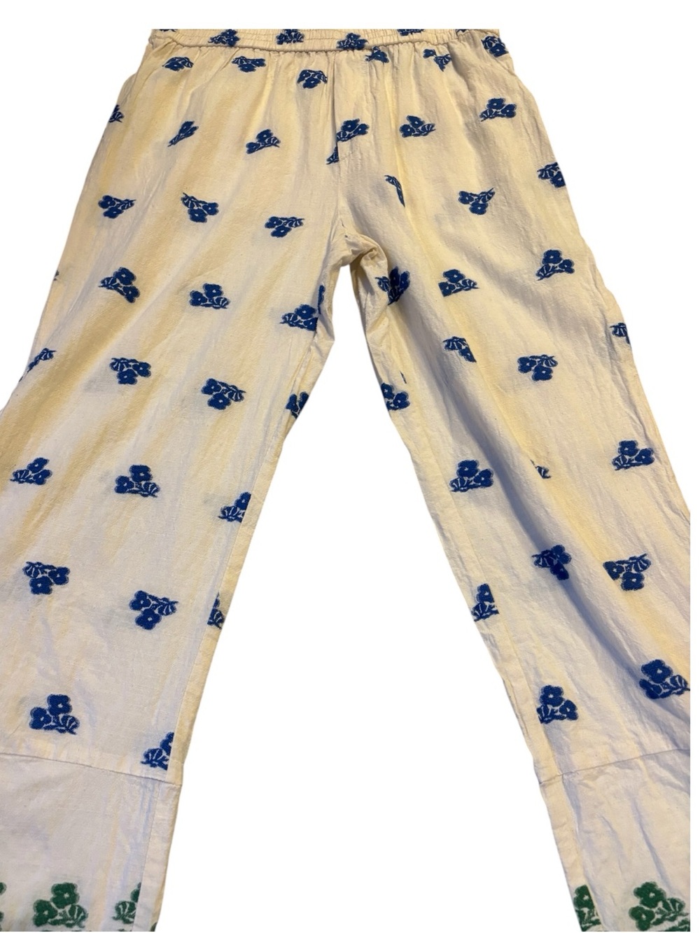 Zara Embroidered Cropped Pants – White Blue & Green Floral Print – Size Medium - Picture 3 of 9